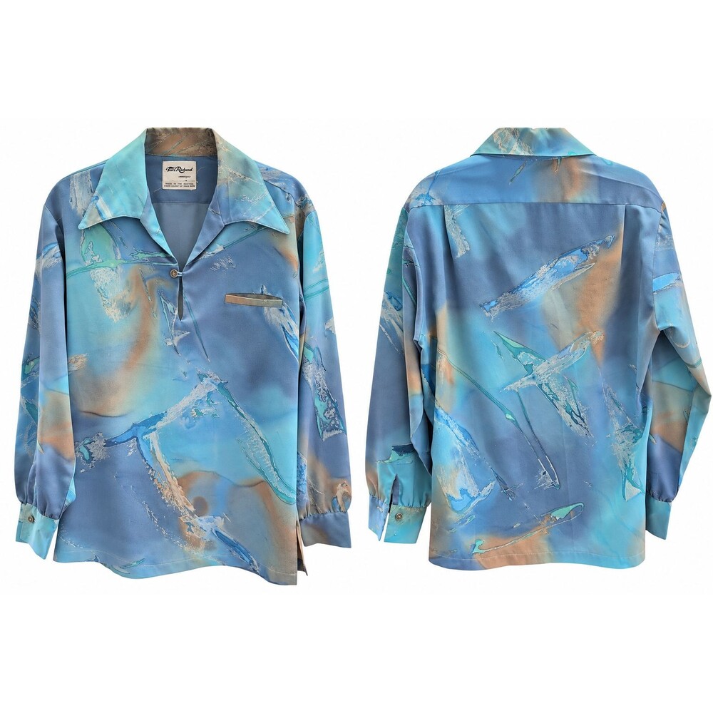 Vintage 1970s Tori Richard Honolulu Men’s Abstract Print Shirt Hong Kong L XL